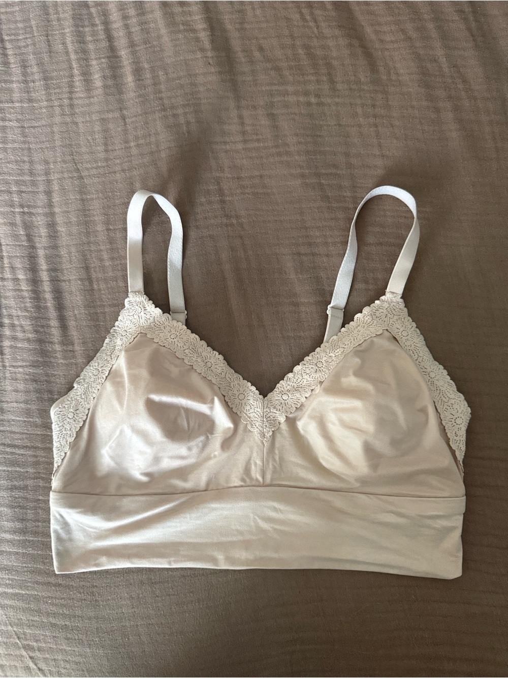 aerie Lace-Trim Wireless Bralette in Nude - Size M DD